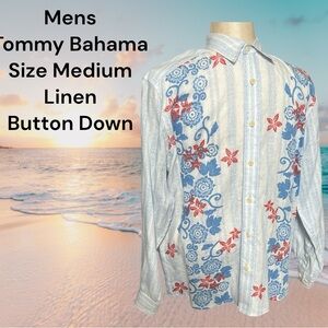 Tommy Bahama , Size Medium, Linen,Blue and Red Casual Button Down Shirt.G1